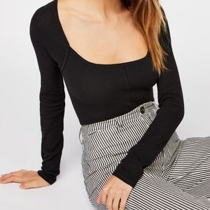 NWOT Free People Angie Top Black Ribbed sz L